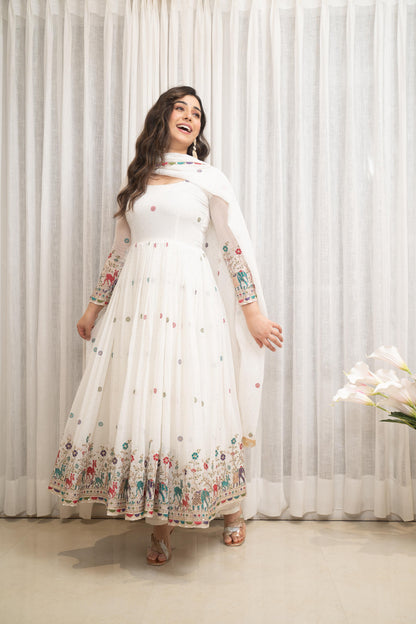 Zesta Trendy White Anarkali Suit Set