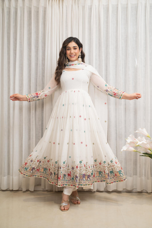 Zesta Trendy White Anarkali Suit Set
