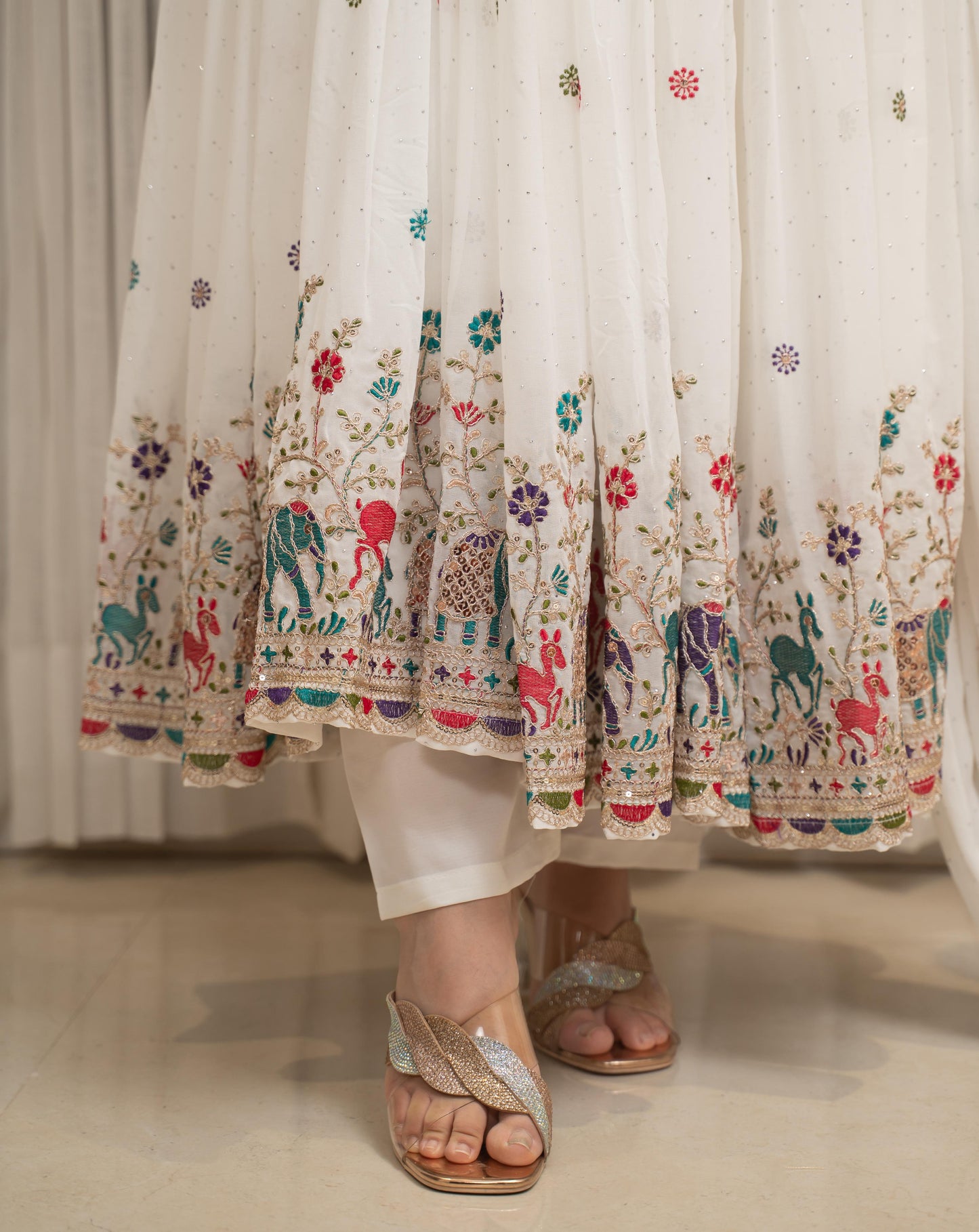 Zesta Trendy White Anarkali Suit Set