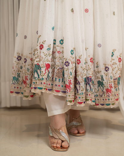Zesta Trendy White Anarkali Suit Set