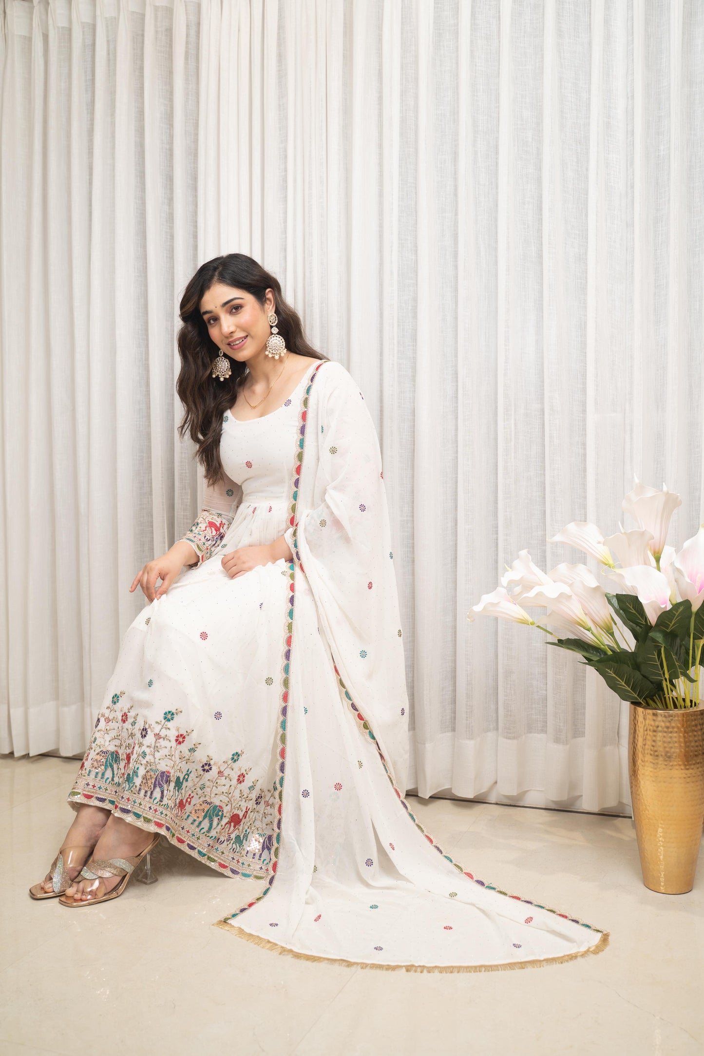 Zesta Trendy White Anarkali Suit Set