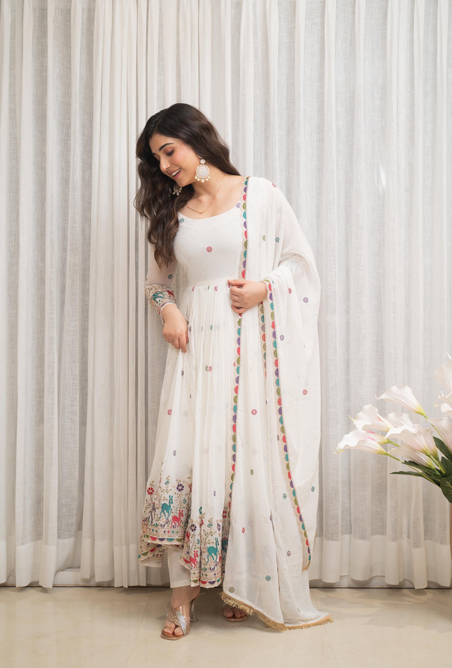 Zesta Trendy White Anarkali Suit Set