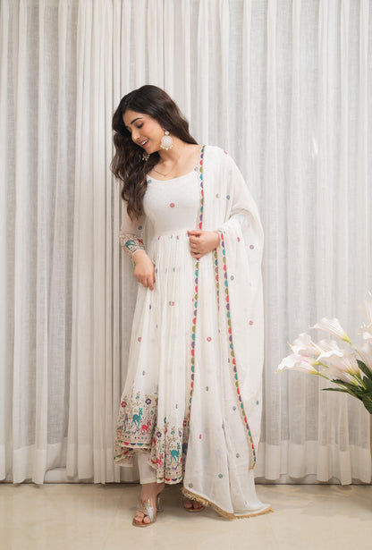 Zesta Trendy White Anarkali Suit Set