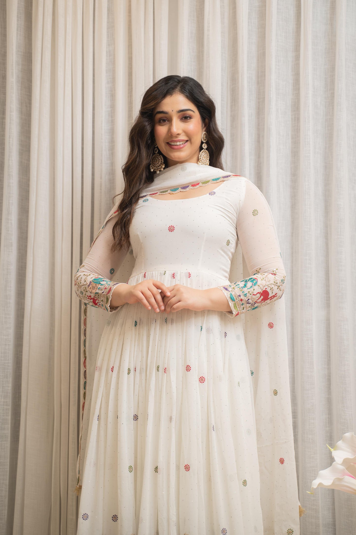 Zesta Trendy White Anarkali Suit Set