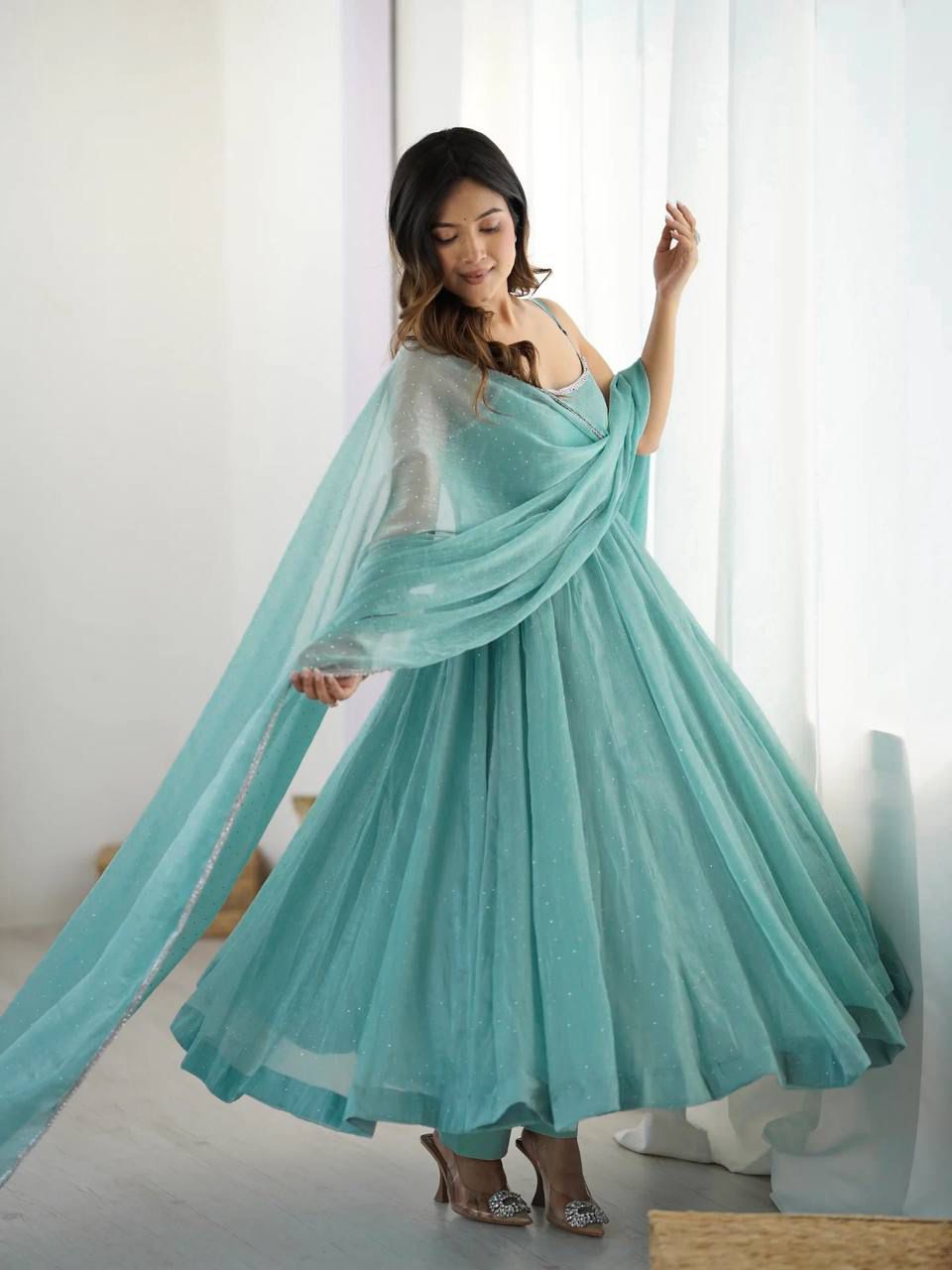 Niyara Sky Color Anarkali Suit Set