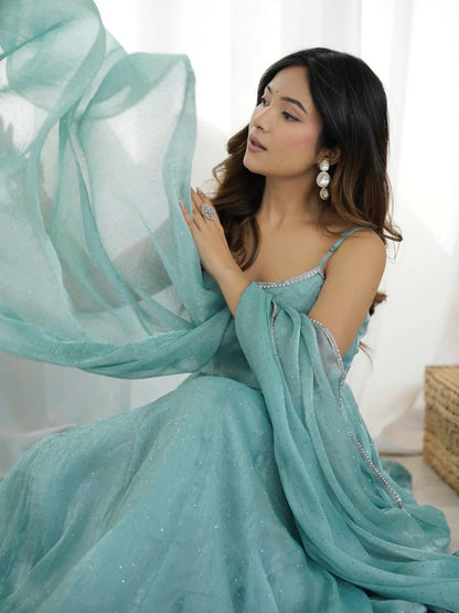 Niyara Sky Color Anarkali Suit Set