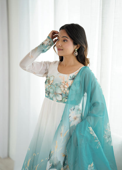 Piyara Aqua Blue Color Anarkali Suit Set