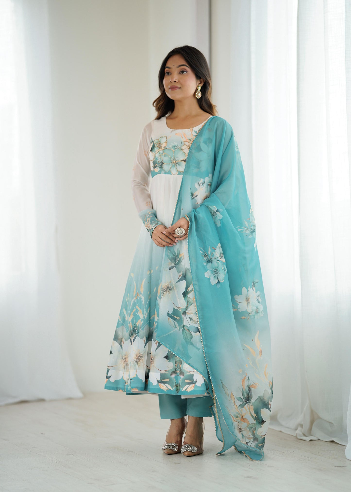 Piyara Aqua Blue Color Anarkali Suit Set