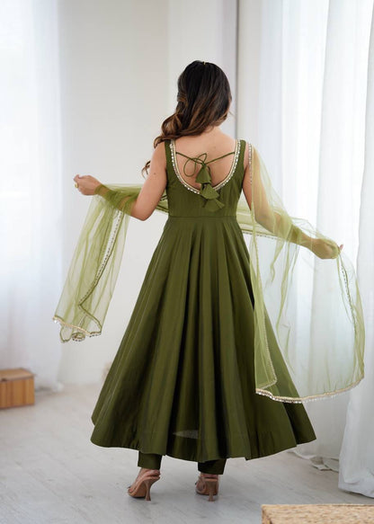 Kiyara Mahendi Color Anarkali Suit Set [Sleeves Fabric Attached]