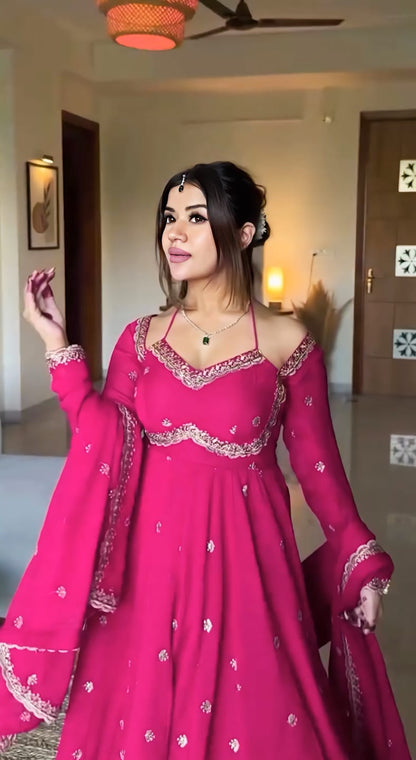Pink Slit Anarkali Premium Suit Set