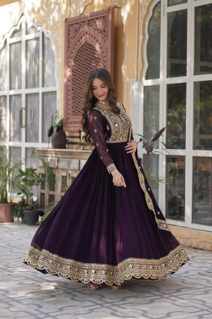 Royal Wine Georgette Anarkali Heavy Suit Set