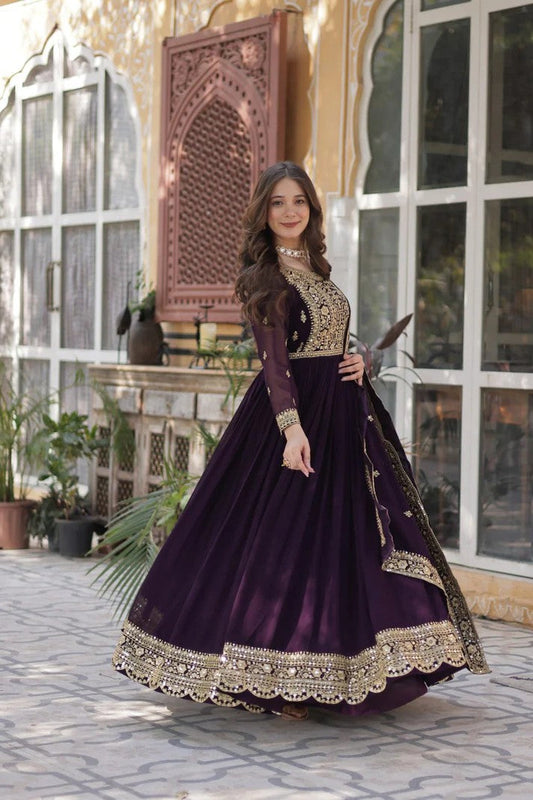 Royal Wine Georgette Anarkali Heavy Suit Set