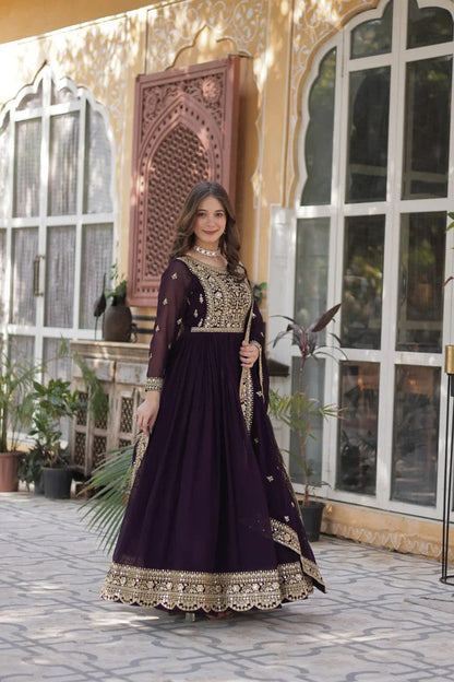 Royal Wine Georgette Anarkali Heavy Suit Set