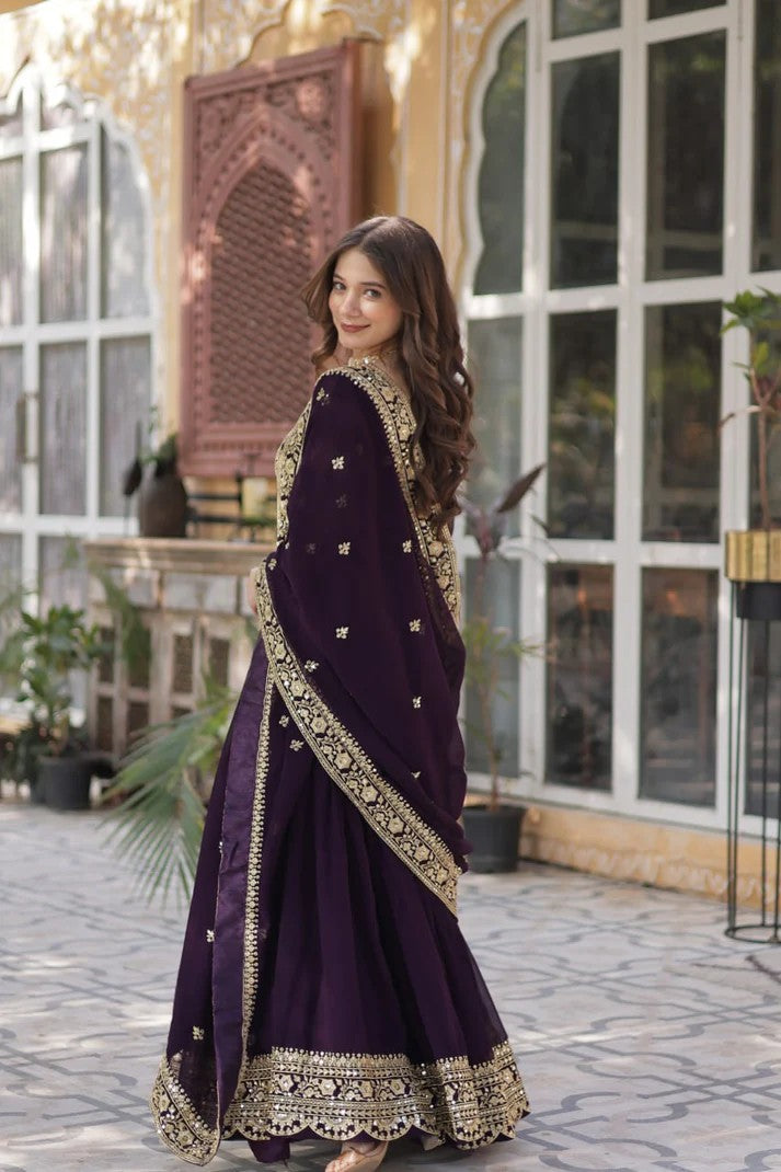 Royal Wine Georgette Anarkali Heavy Suit Set