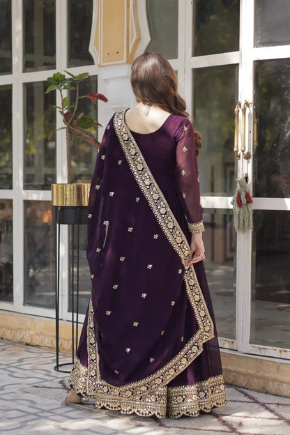Royal Wine Georgette Anarkali Heavy Suit Set