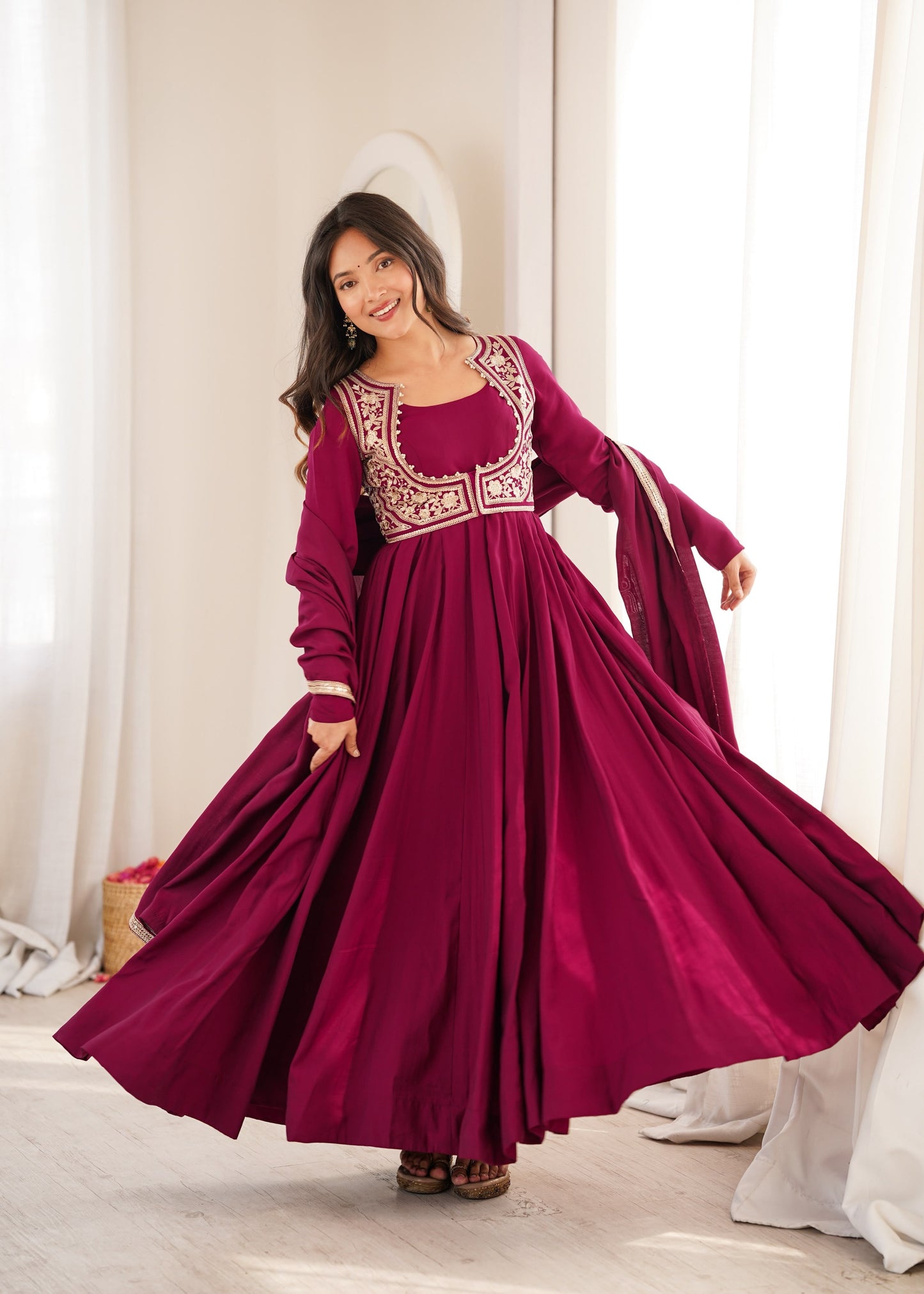 Luxury Dark Pink Anarkali Suit Set