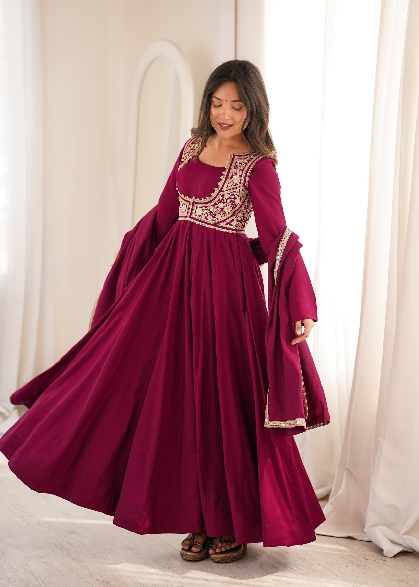Luxury Dark Pink Anarkali Suit Set