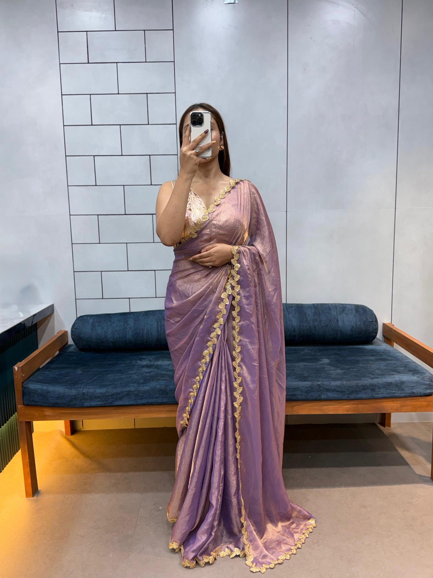 Dual tone space silk soft saree with contrast blouse