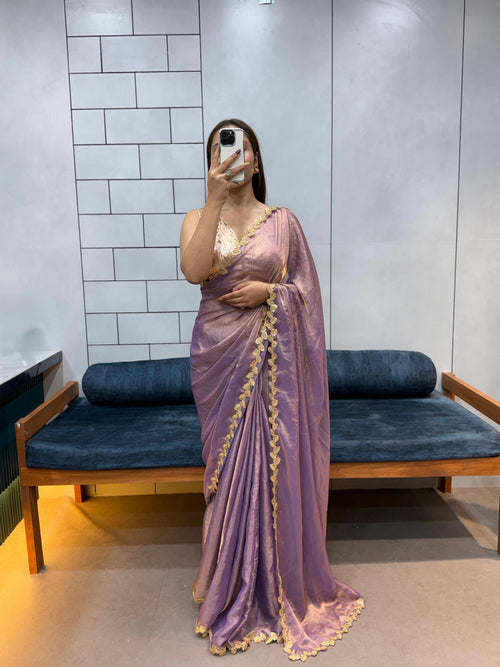 Dual tone space silk soft saree with contrast blouse
