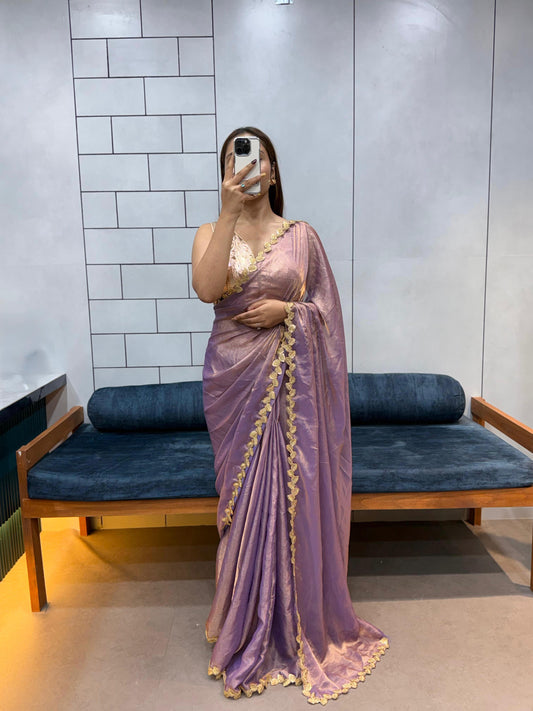 Dual tone space silk soft saree with contrast blouse