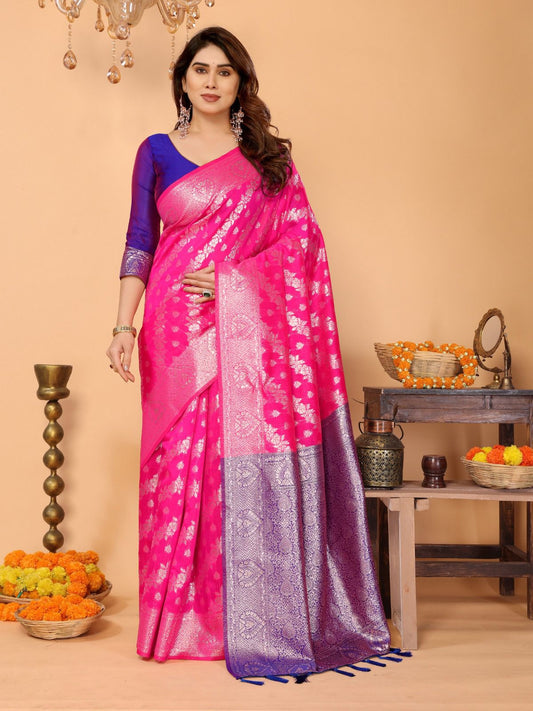 Pink Soft Lichi Silk Saree with Jacquard Work