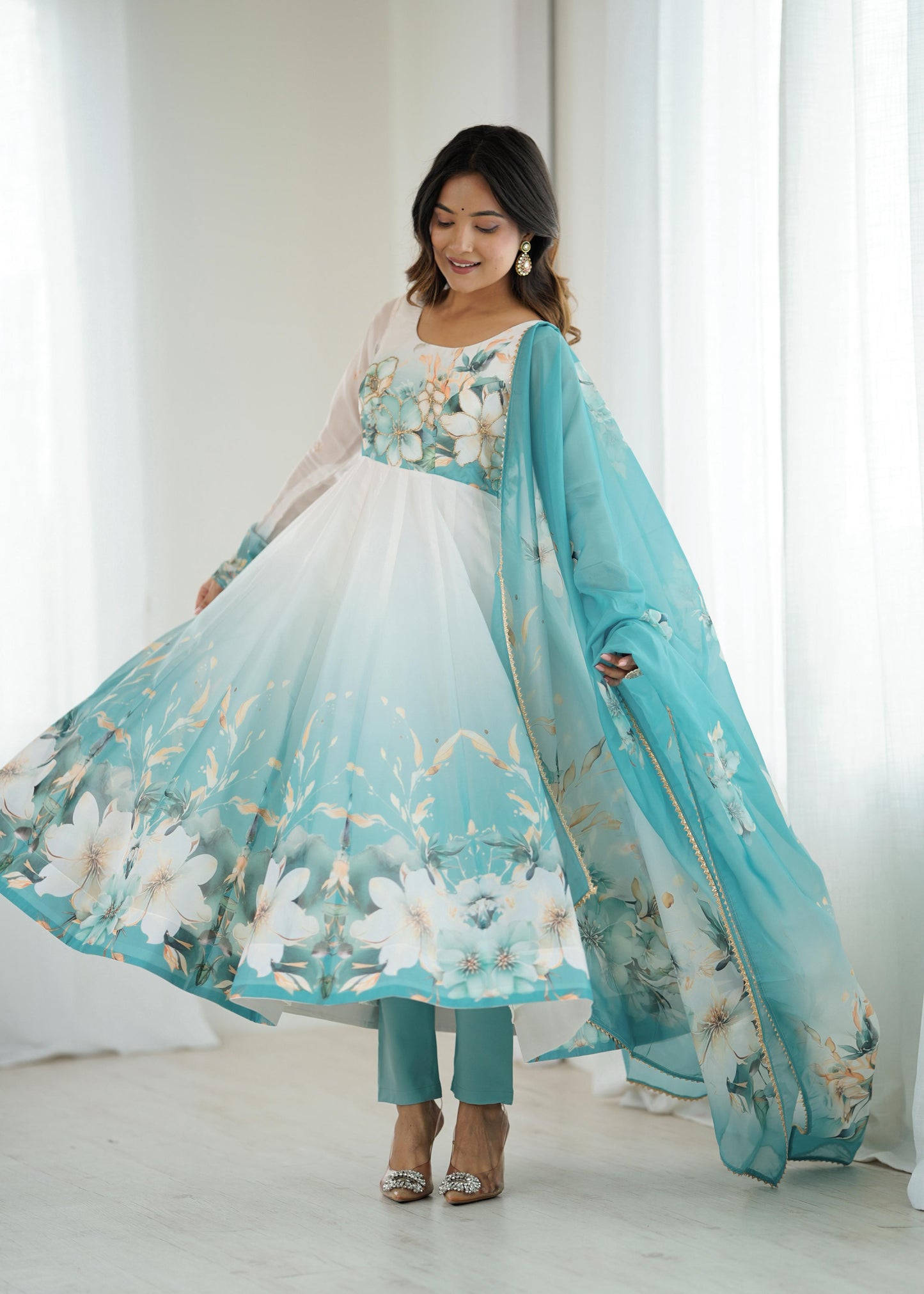 Piyara Aqua Blue Color Anarkali Suit Set