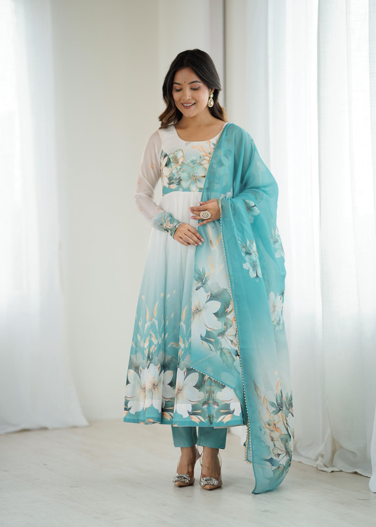 Piyara Aqua Blue Color Anarkali Suit Set