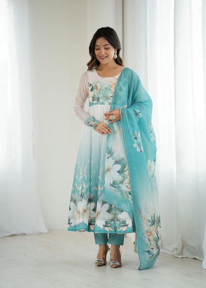 Piyara Aqua Blue Color Anarkali Suit Set