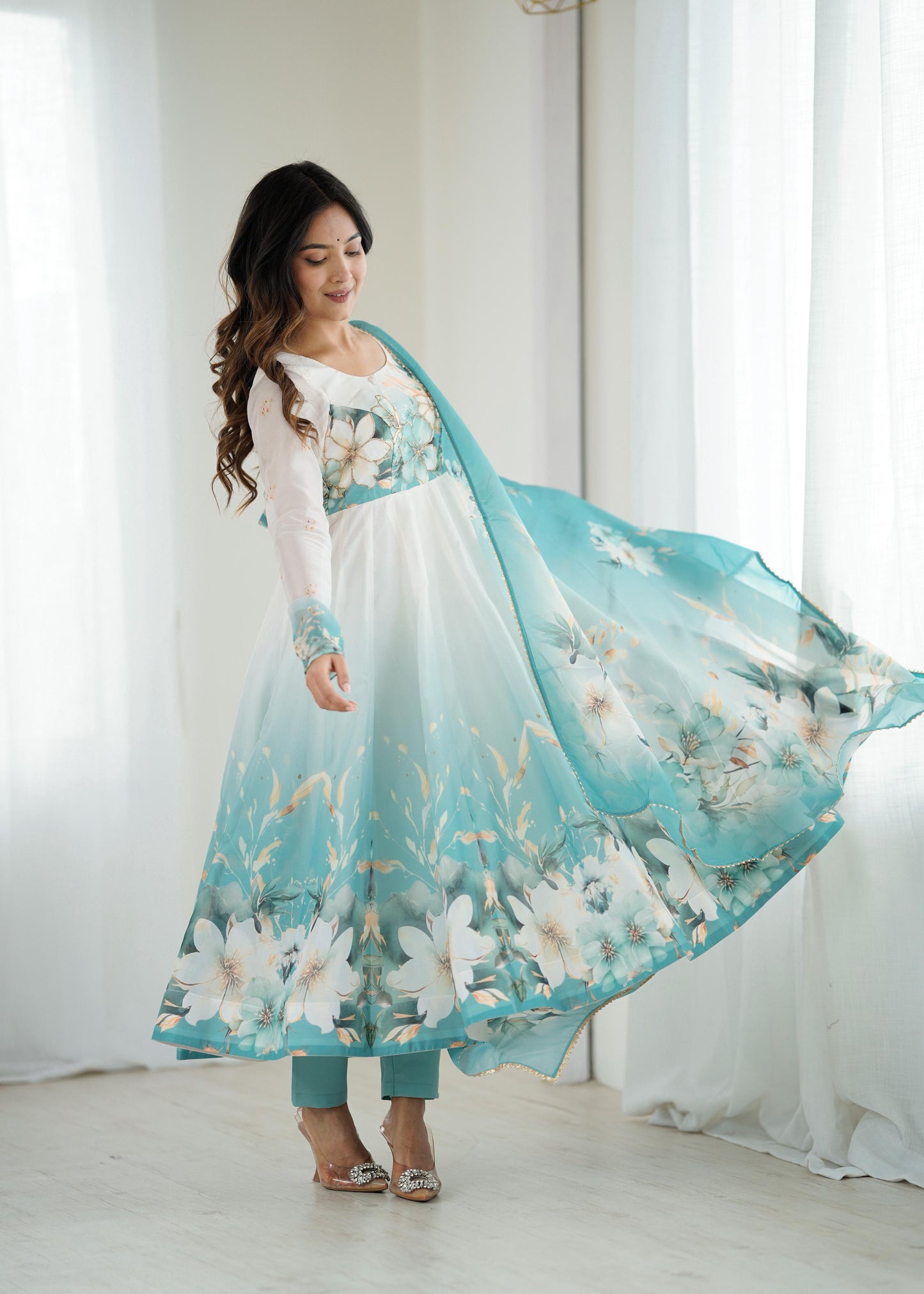 Piyara Aqua Blue Color Anarkali Suit Set