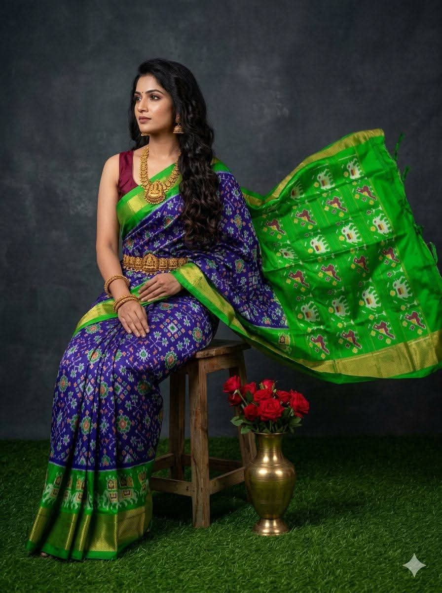 Green Pochampally ikkat Sarees With Blouse