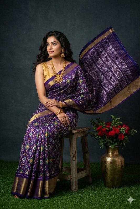 Navy Blue Blue ikkat silk sarees with blouse