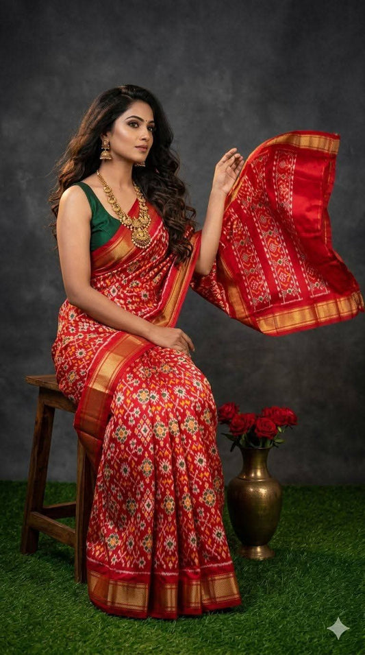 Red Dola Silk Saree Party Wear With Blouse.