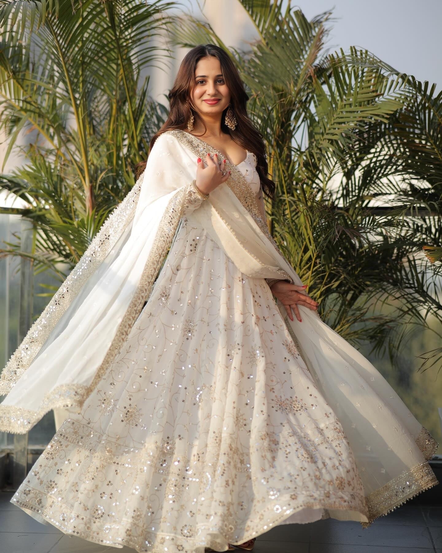 Shivali Trendy  White  Anarkali Suit Set