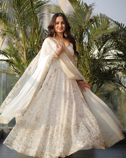 Shivali Trendy  White  Anarkali Suit Set