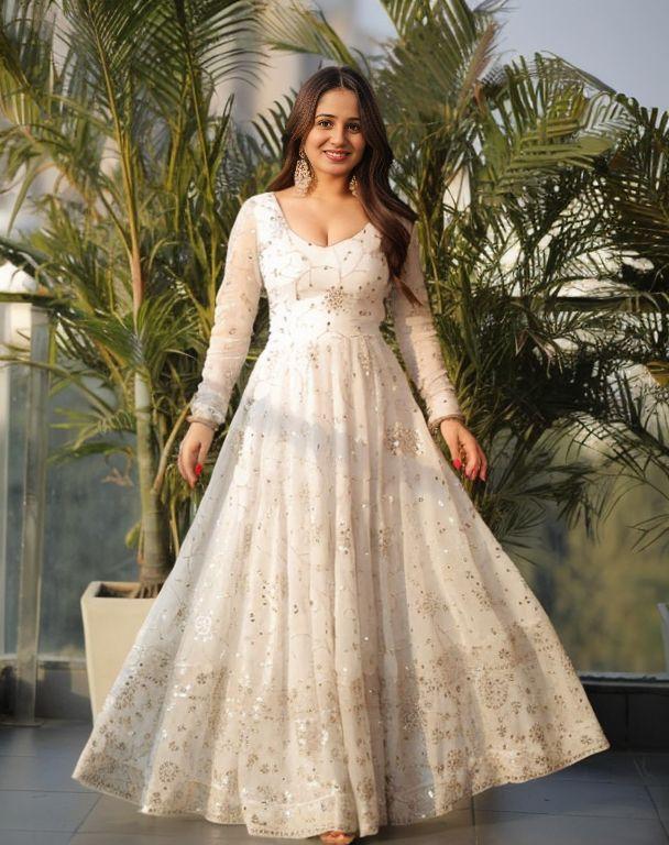 Shivali Trendy  White  Anarkali Suit Set
