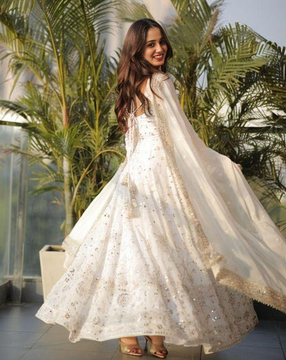 Shivali Trendy  White  Anarkali Suit Set