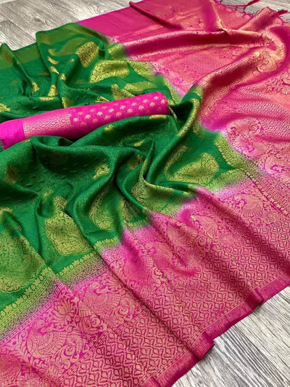 Green Pure Jacquard Silk Saree for Wedding