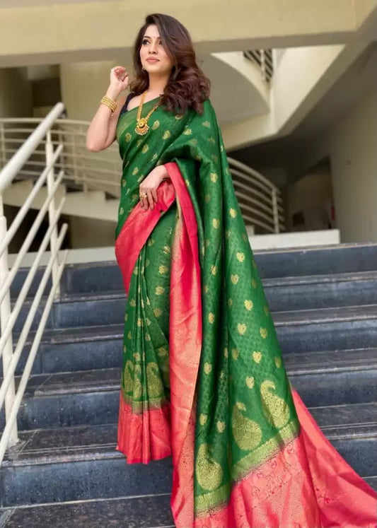 Green Pure Jacquard Silk Saree for Wedding