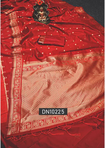 Woven Banarasi Jacquard Saree  (Red)