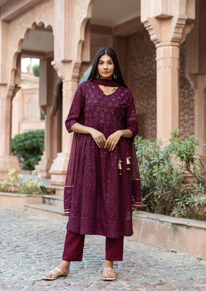 Wine Sequin Nyra Cut Suit Set