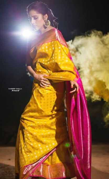 Yellow Chesta Soft Silk Saree with Woven Design