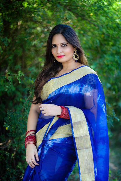 Blue Soft Organza Saree with Jacquard Weaving Border