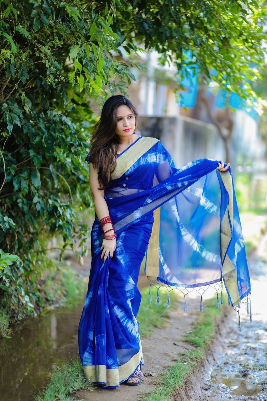 Blue Soft Organza Saree with Jacquard Weaving Border