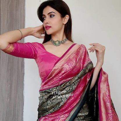Pink Kanchipuram Silk Saree with Golden Weaving Zari Borders