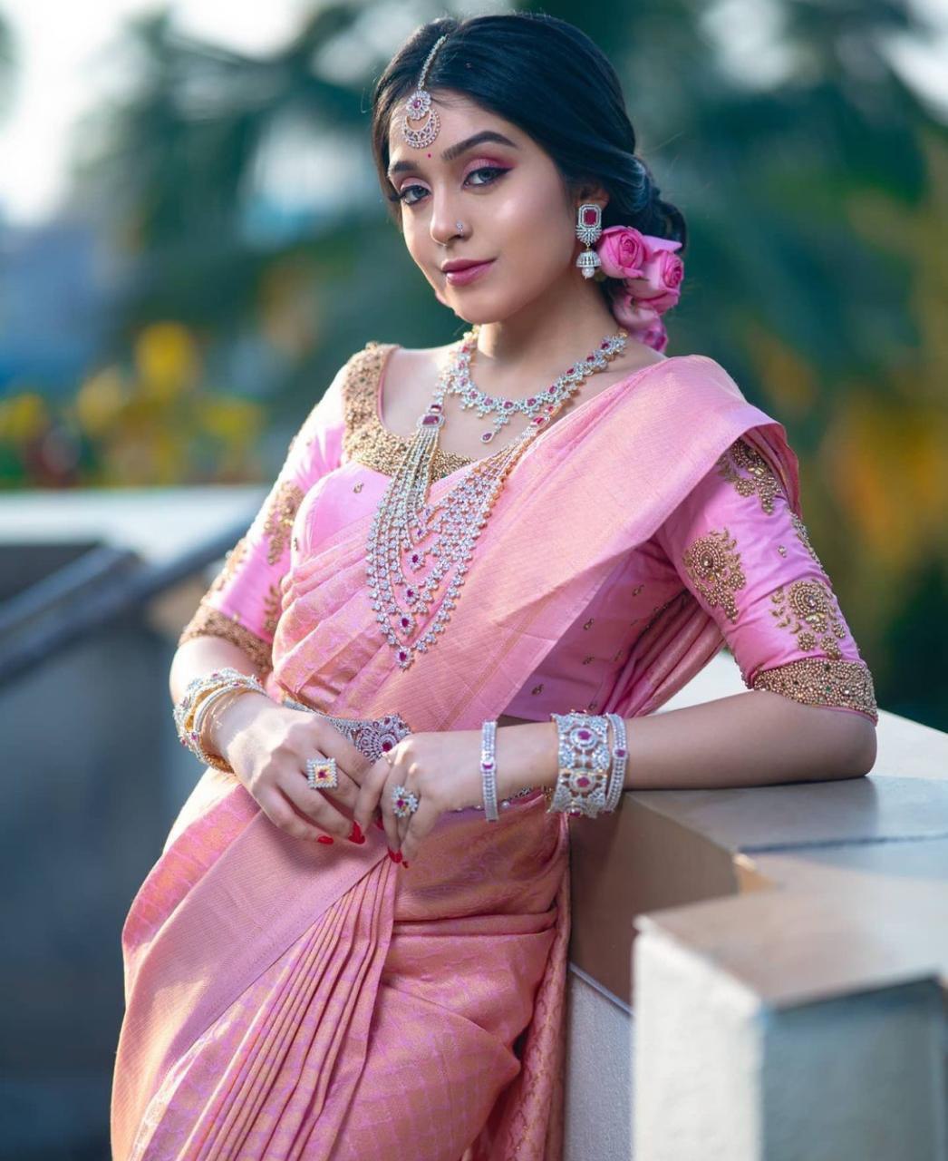 Pink Soft Silk Banarasi Saree for wedding