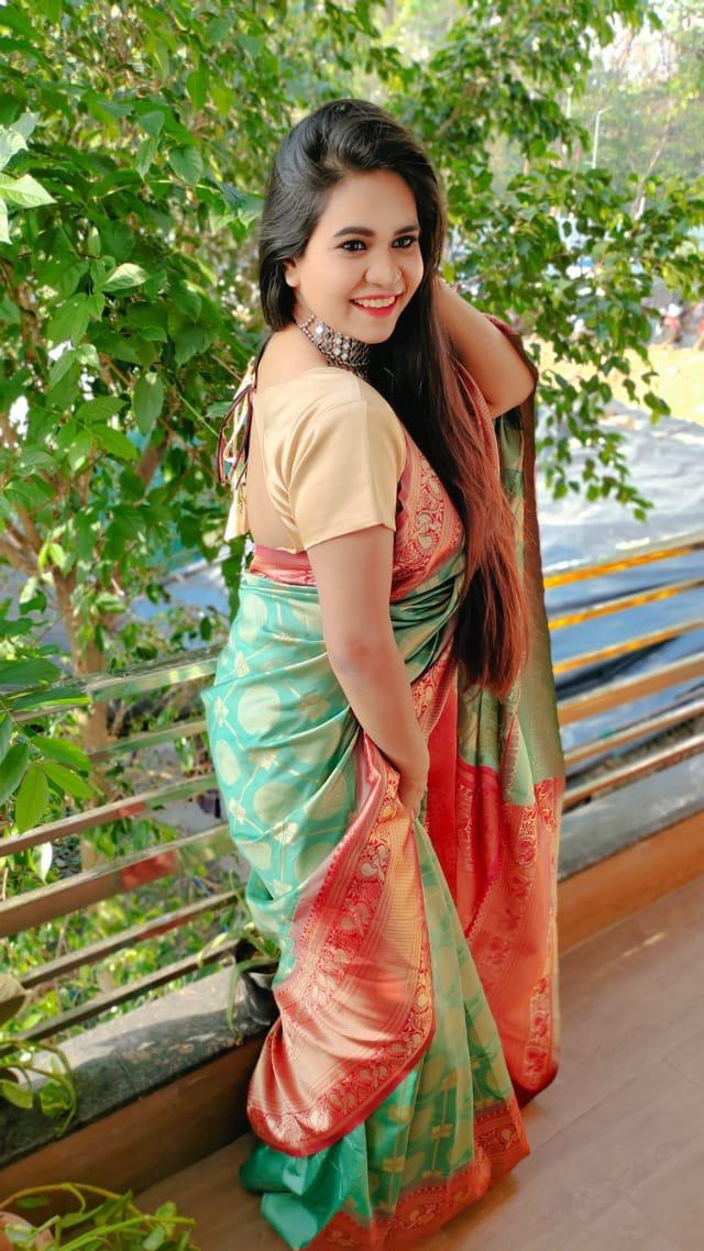 Green Soft Silk Jacquard Saree with Golden Zari Border