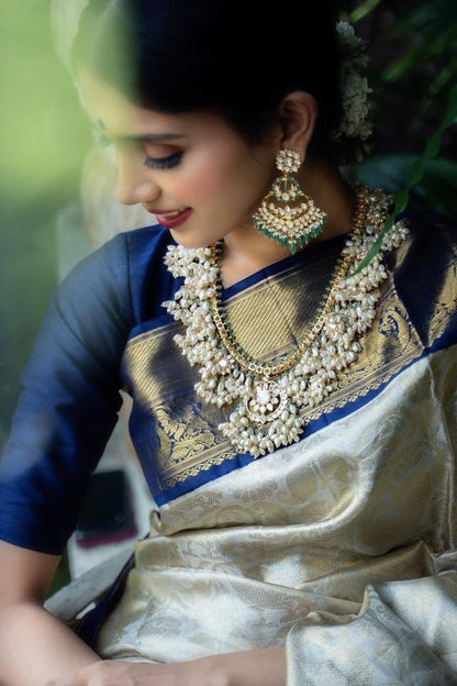 White Banarasi Soft Silk Saree with Jacquard Border