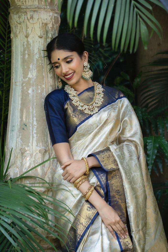 White Banarasi Soft Silk Saree with Jacquard Border