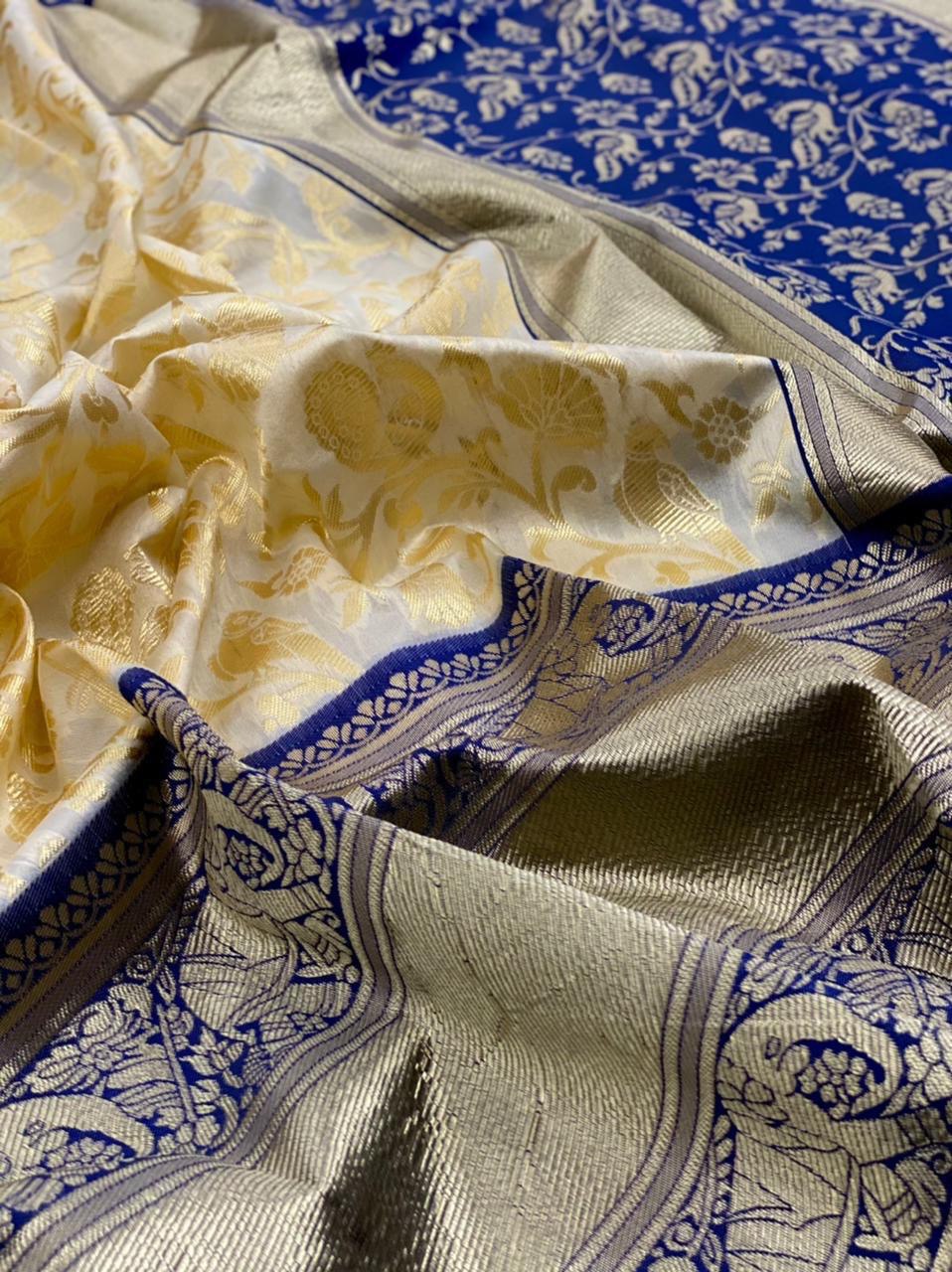 White Banarasi Soft Silk Saree with Jacquard Border
