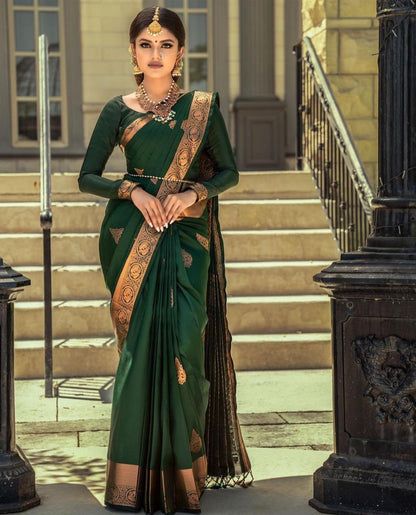 Green Soft Silk Banarasi Saree with Meena Work
